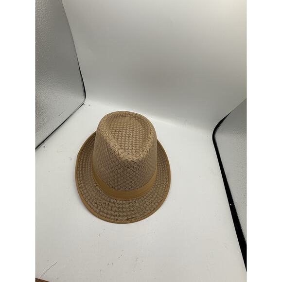 Tan Woven Fedora Hat Size S/M Breathable Lightweight Summer Trilby Style - Picture 7 of 9
